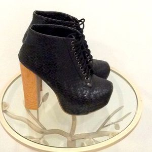 Woven leather wood heel shooties from shoe dazzle